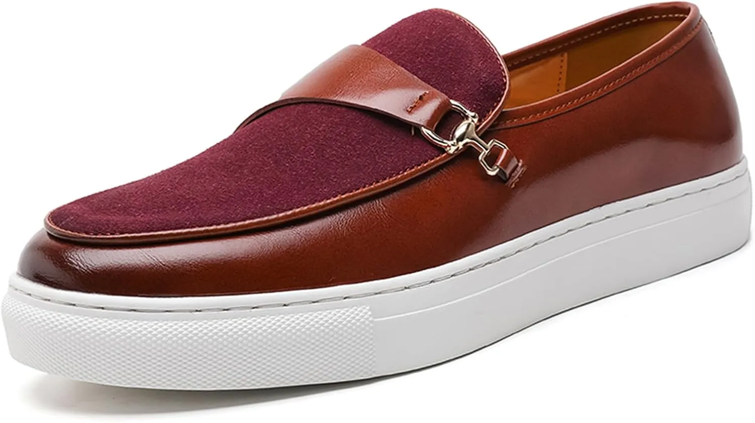 Men's Suede Leather Splicing Slip-On Penny Loafers Round Toe Lightweight Comfortable Flat Dress Shoes with Metal Buckle Casual Business Driving Shoes