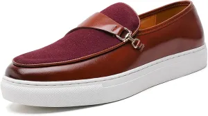 Men's Suede Leather Splicing Slip-On Penny Loafers Round Toe Lightweight Comfortable Flat Dress Shoes with Metal Buckle Casual Business Driving Shoes