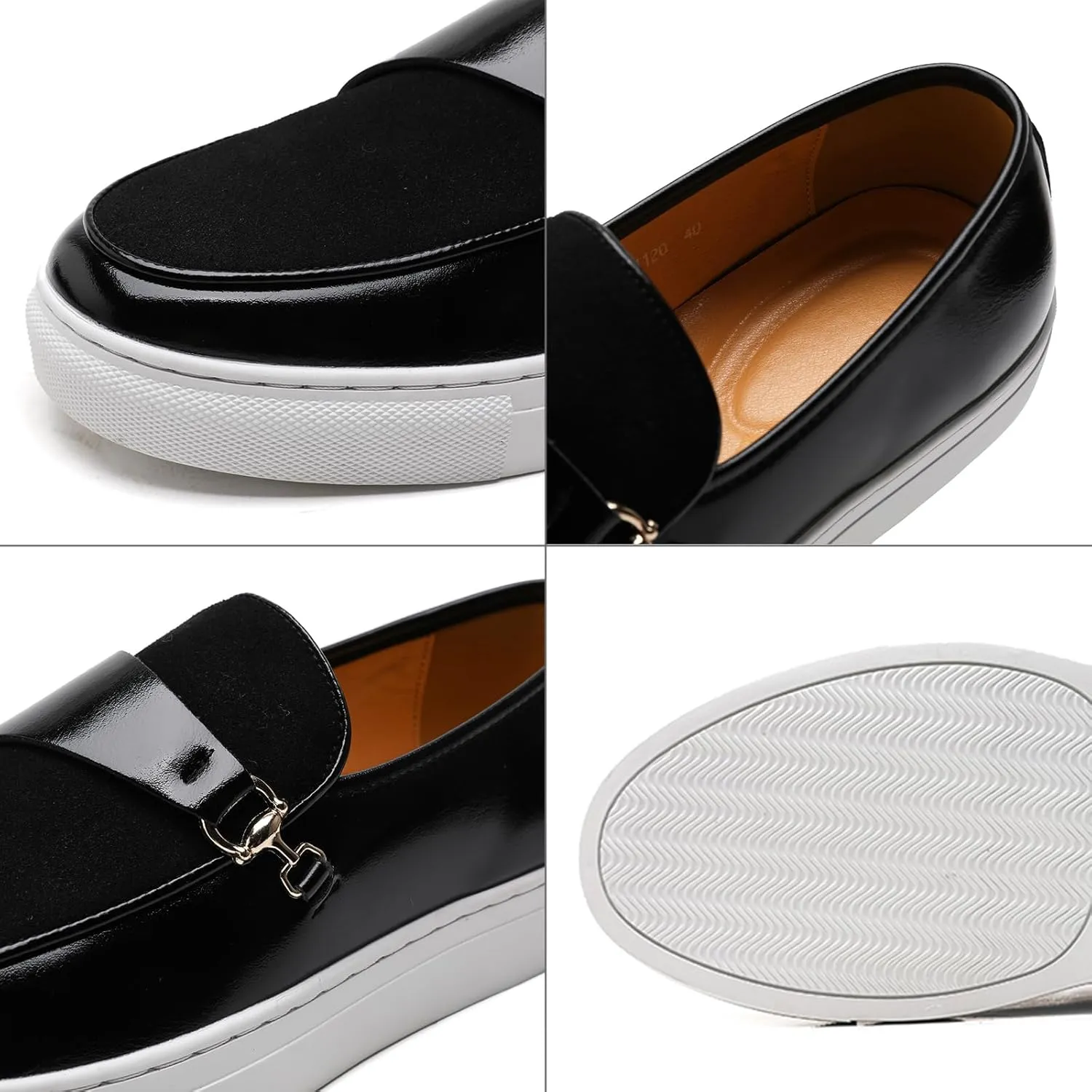 Men's Suede Leather Splicing Slip-On Penny Loafers Round Toe Lightweight Comfortable Flat Dress Shoes with Metal Buckle Casual Business Driving Shoes