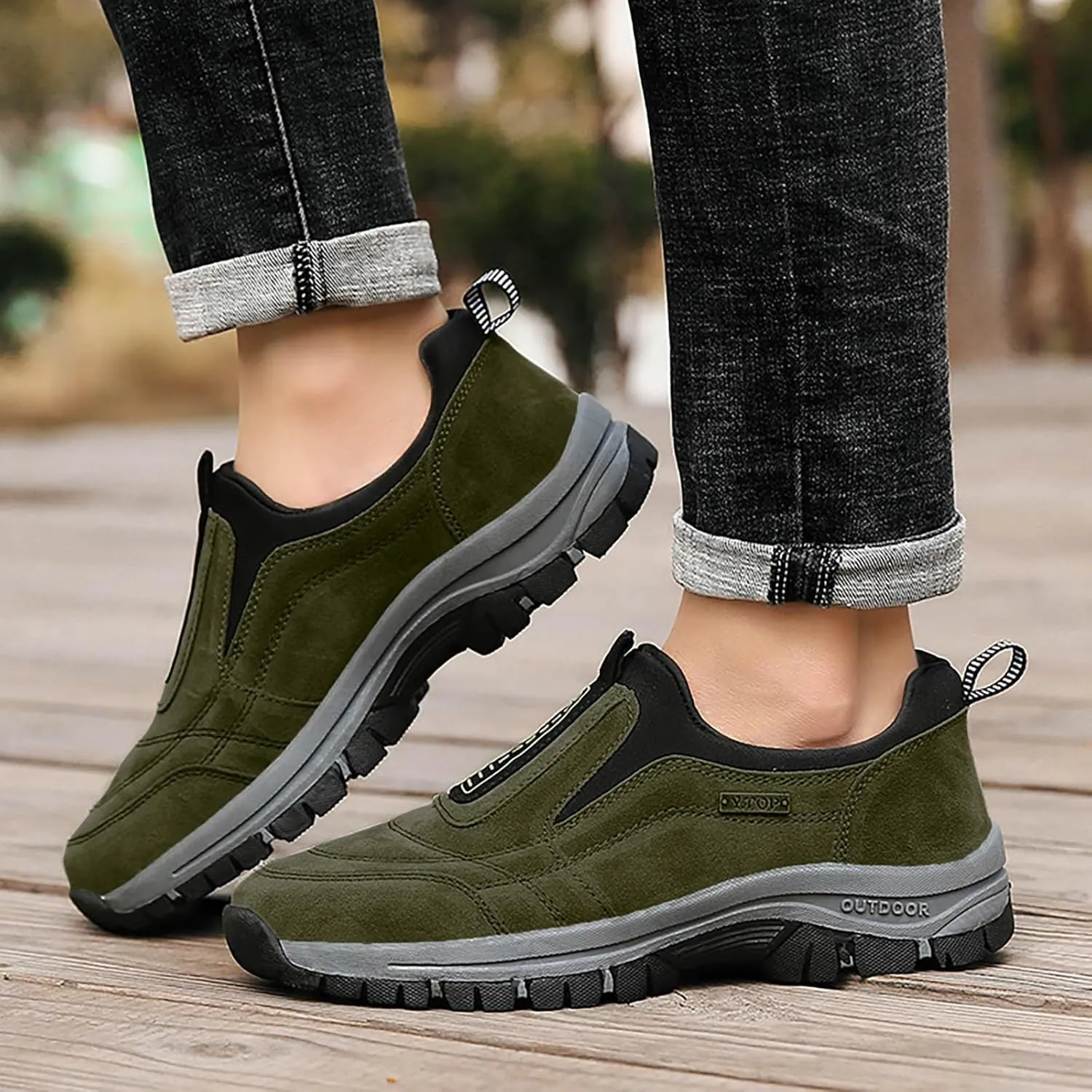 Men's White, Black, Grey Hiking Shoes - All Season, Flat Heel, Round Toe, Slip-On, Water Resistant, Slip-Resistant, Casual, Outdoor, Adult Men's Size