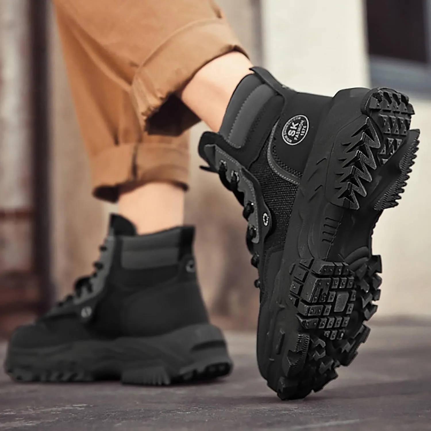 Mens Work Boots Composite Hiking Sneakers Shoes Warm Fur Lined Women Safety Shoes Nonslip Slip On Platform Shoes Lightweight Comfortable Hike Grounded Footwear