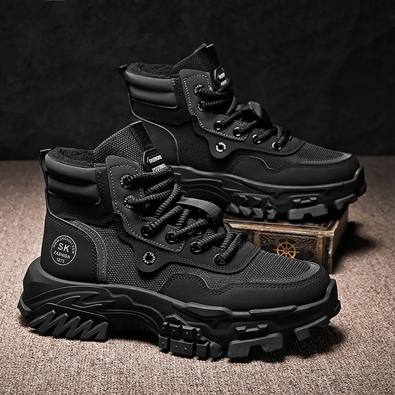 Mens Work Boots Composite Hiking Sneakers Shoes Warm Fur Lined Women Safety Shoes Nonslip Slip On Platform Shoes Lightweight Comfortable Hike Grounded Footwear