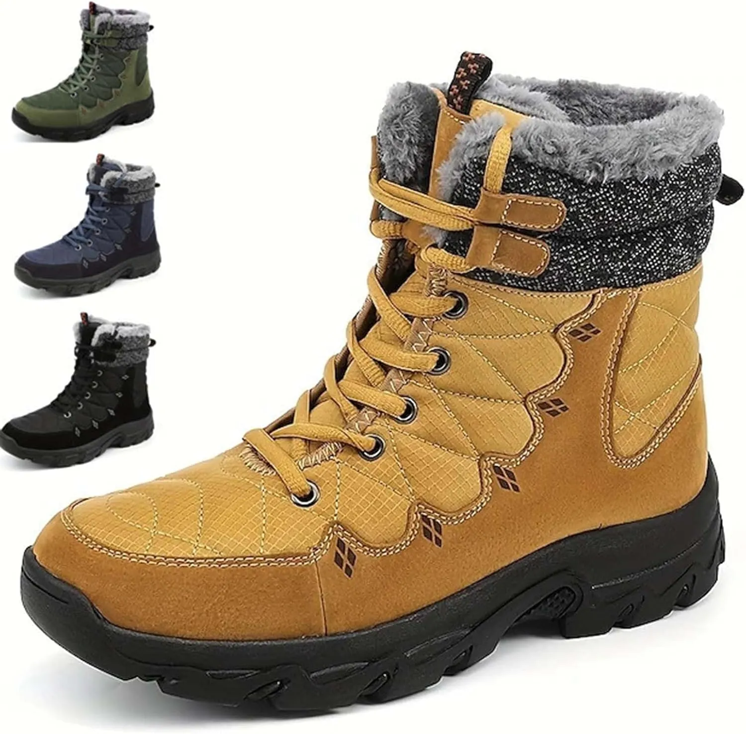 Mens Work Boots Slip On Hiking Sneakers Fur Lined Ankle Boot Women Safety Toe Shoes Slip Resistant Composite Safety Toe Waterproof Industrial Casual Hike Grounded Footwear