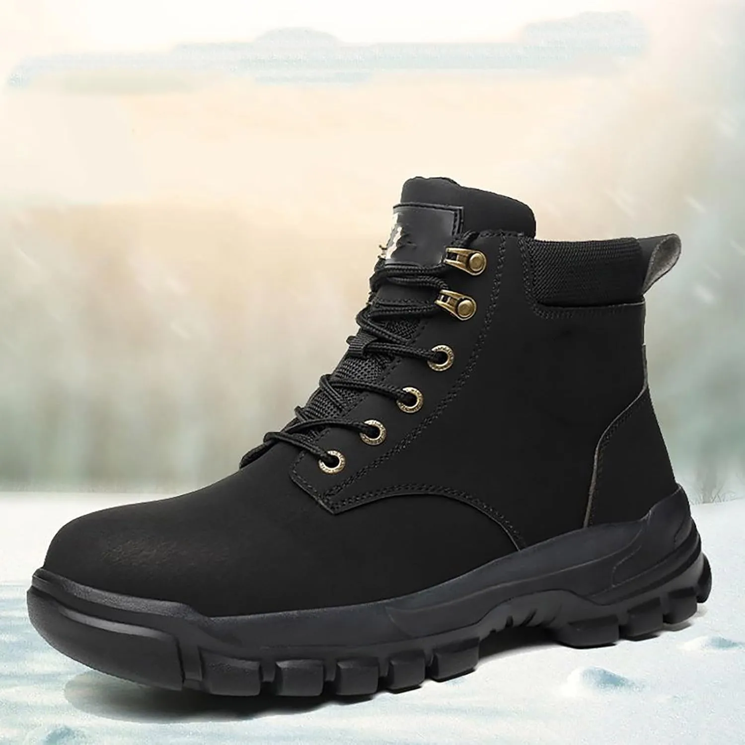 Mens Work Boots Slip On Hiking Sneakers Fur Lined Ankle Boot Women Safety Toe Shoes Slip Resistant Composite Safety Toe Waterproof Industrial Casual Hike Grounded Footwear