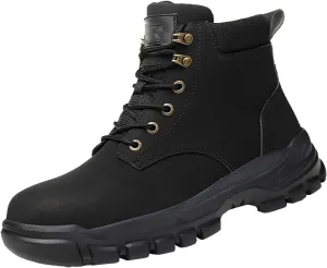 Mens Work Boots Slip On Hiking Sneakers Fur Lined Ankle Boot Women Safety Toe Shoes Slip Resistant Composite Safety Toe Waterproof Industrial Casual Hike Grounded Footwear