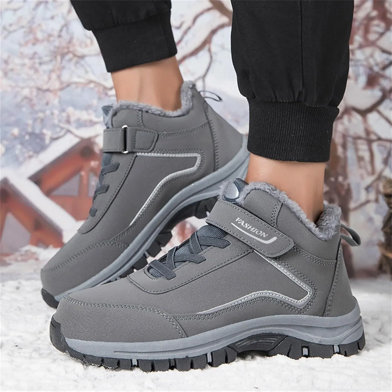 Men's Work Boots Soft Toe Hiking Sneakers with Warm Fur Lining Women Working Shoes Non Steel Toe Platform Shoes Composite Toe Botas Hike Grounded Footwear