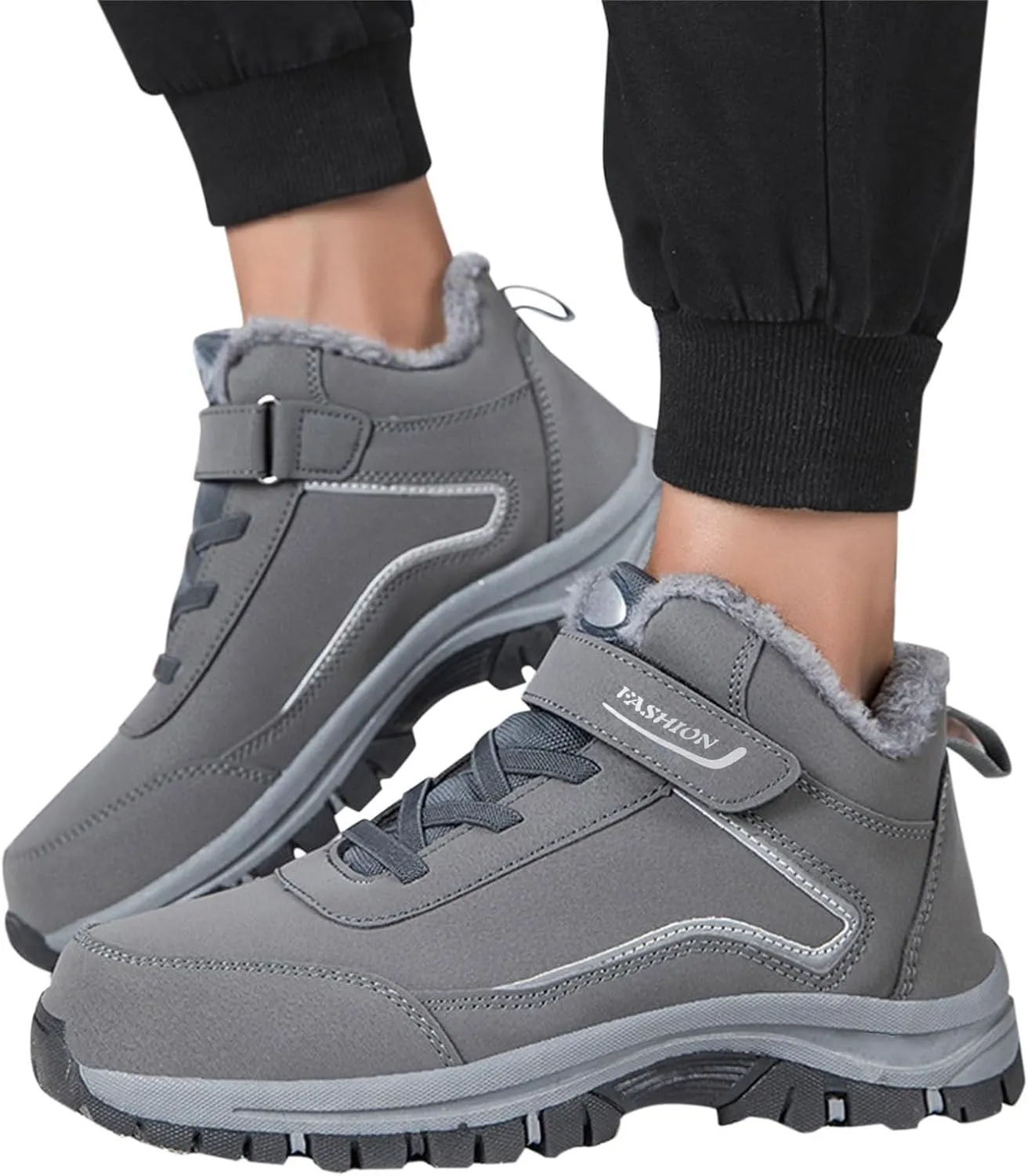 Men's Work Boots Soft Toe Hiking Sneakers with Warm Fur Lining Women Working Shoes Non Steel Toe Platform Shoes Composite Toe Botas Hike Grounded Footwear