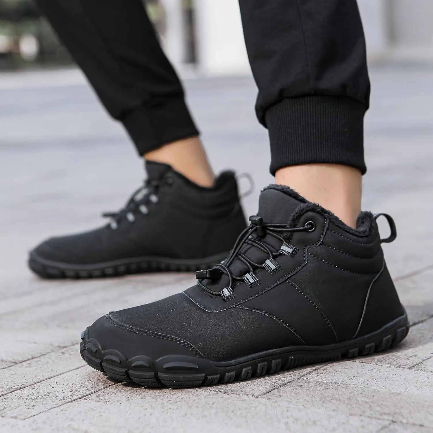 Mmoneyake Winter Snow Shoes for Women Men Warm Fur Lined Waterproof Snow Sneakers Wide Toe Box Zero Drop Ankle Booties Non-Slip Barefoot Outdoor Shoes Fashion Short Boots