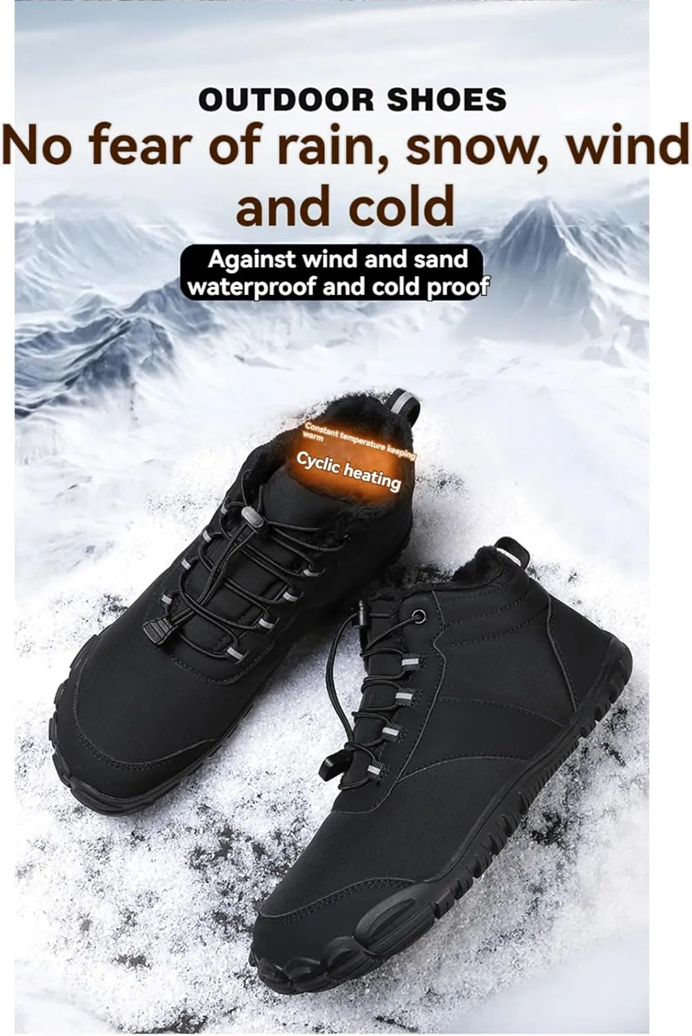Mmoneyake Winter Snow Shoes for Women Men Warm Fur Lined Waterproof Snow Sneakers Wide Toe Box Zero Drop Ankle Booties Non-Slip Barefoot Outdoor Shoes Fashion Short Boots