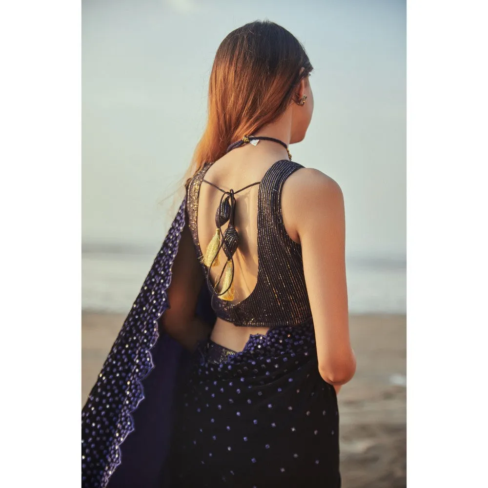 MONK & MEI Julie Saree and Blouse- Blue