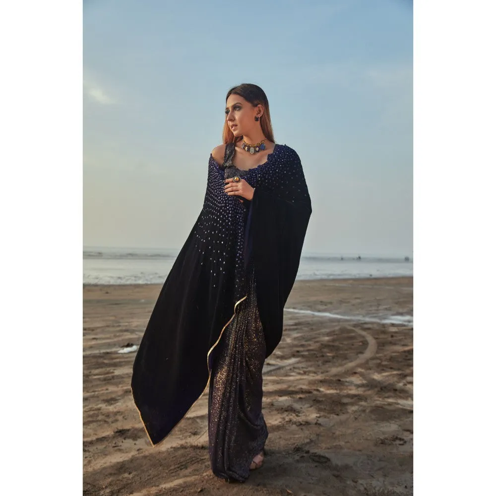 MONK & MEI Julie Saree and Blouse- Blue