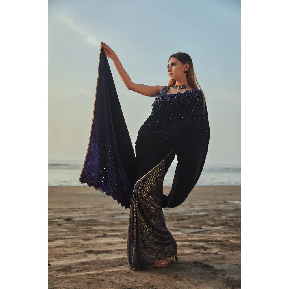 MONK & MEI Julie Saree and Blouse- Blue