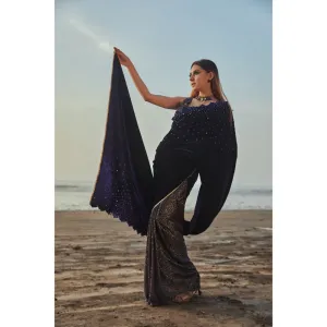 MONK & MEI Julie Saree and Blouse- Blue
