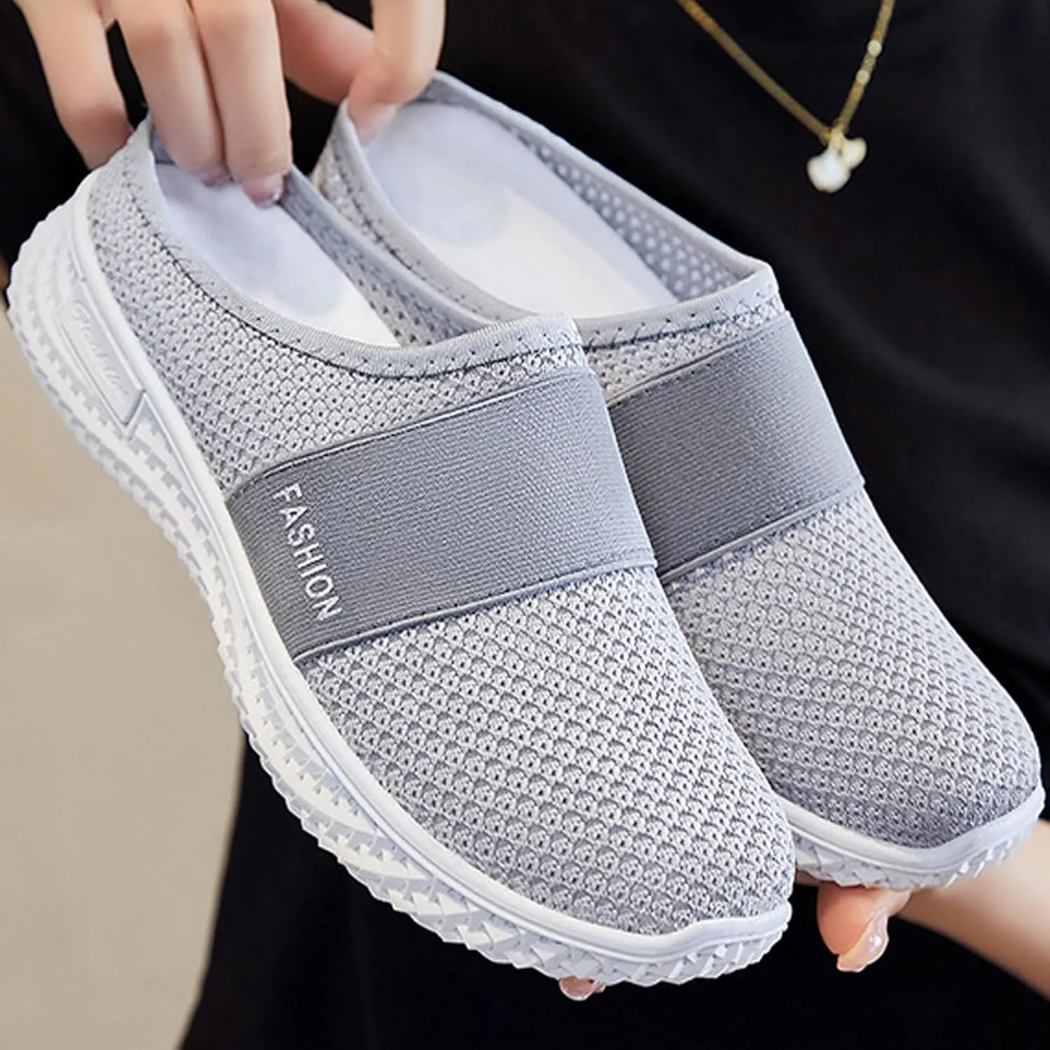 Mules for Women Orthopedic Air Cushion Platform Mesh Mules Clogs Open Back Slip On Shoes with Arch-Support Lightweight Summer Walking Sandals Beach Shoe