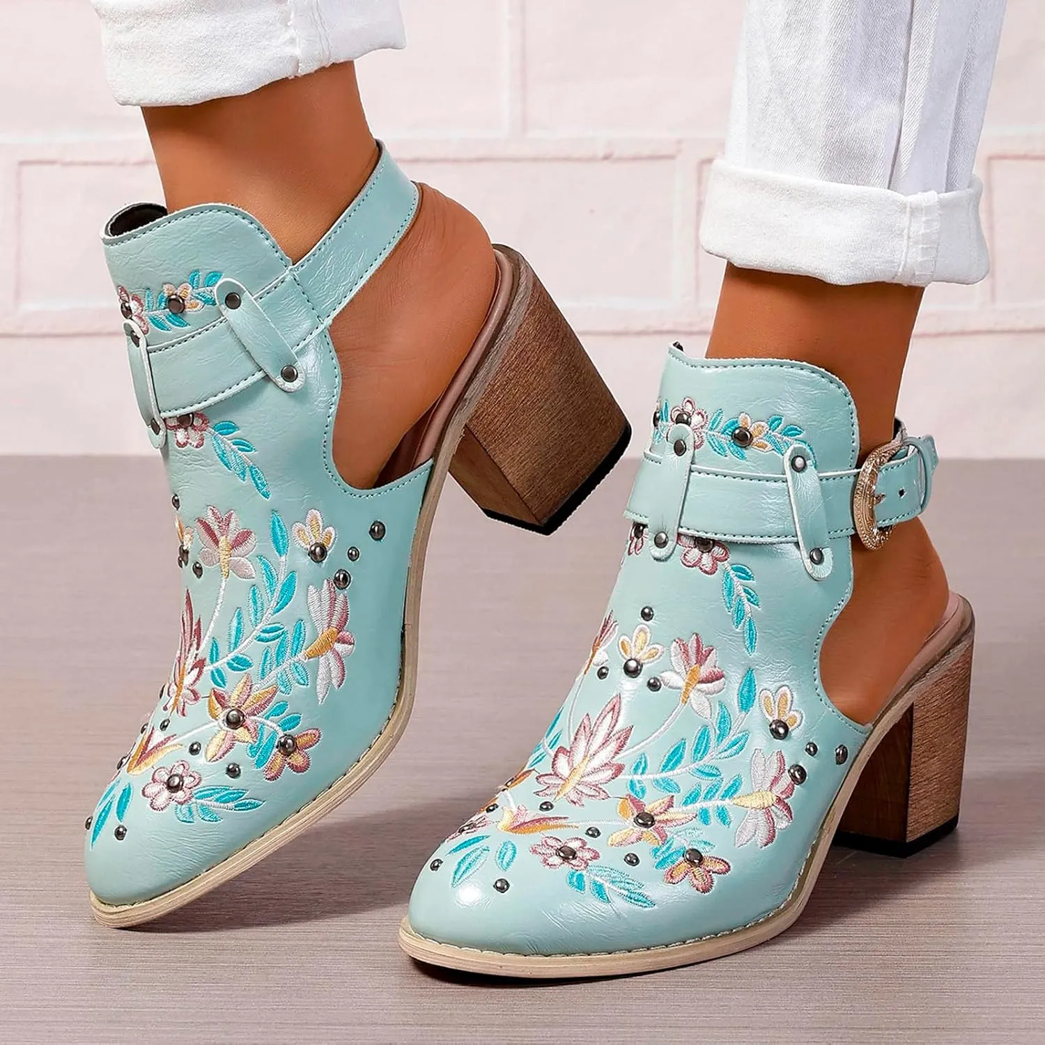 New Europe and The United States Foreign Trade Embroidery Retro High Heeled Shoes Thick with Boots for Women