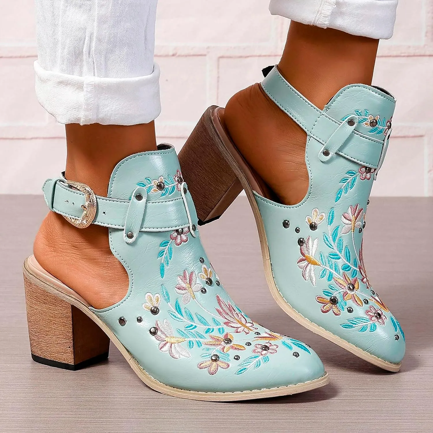 New Europe and The United States Foreign Trade Embroidery Retro High Heeled Shoes Thick with Boots for Women