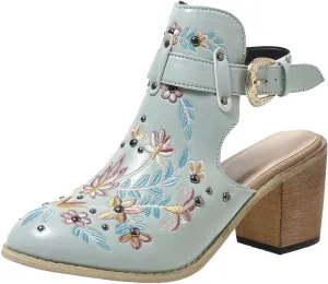 New Europe and The United States Foreign Trade Embroidery Retro High Heeled Shoes Thick with Boots for Women