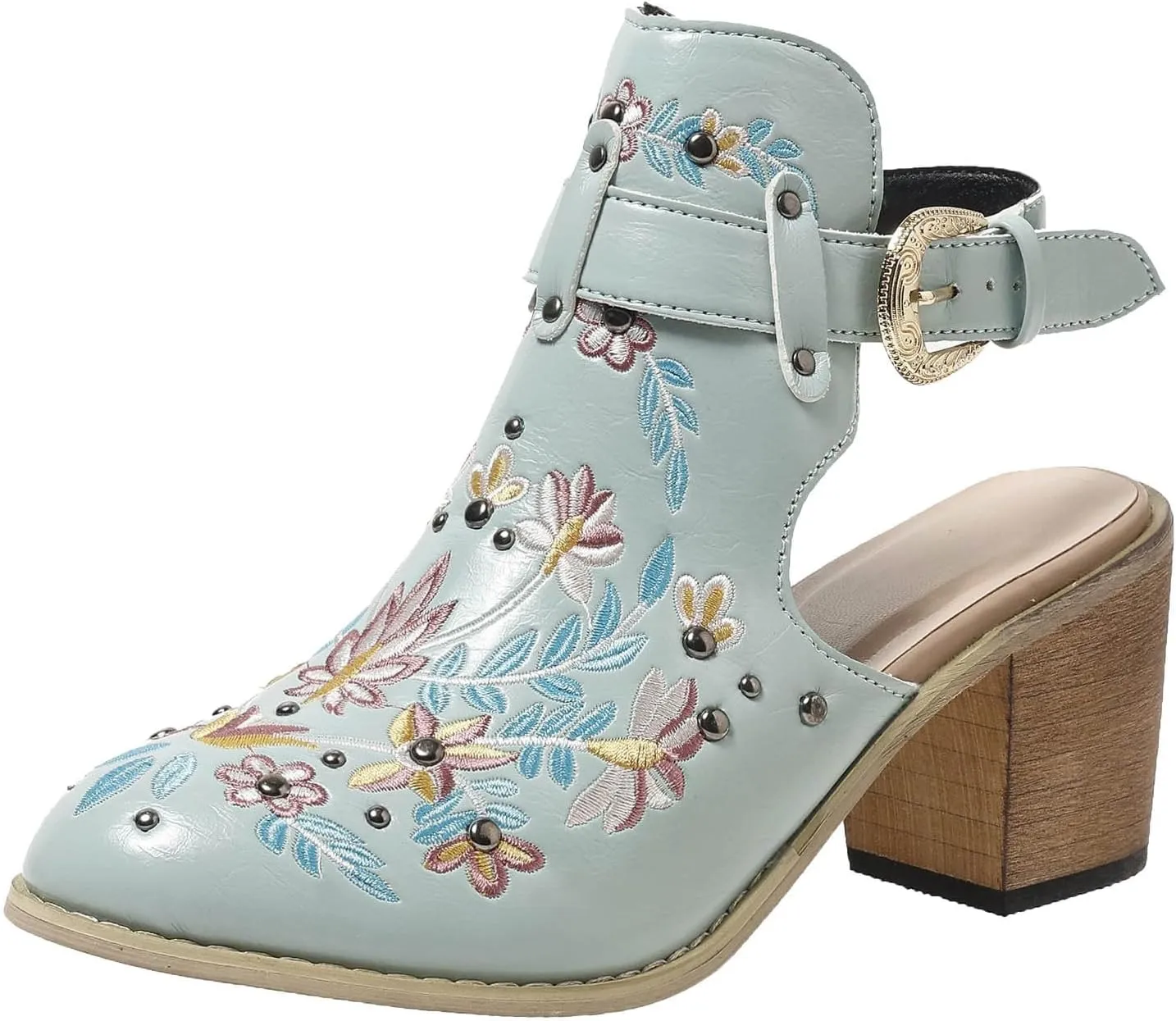 New Europe and The United States Foreign Trade Embroidery Retro High Heeled Shoes Thick with Boots for Women