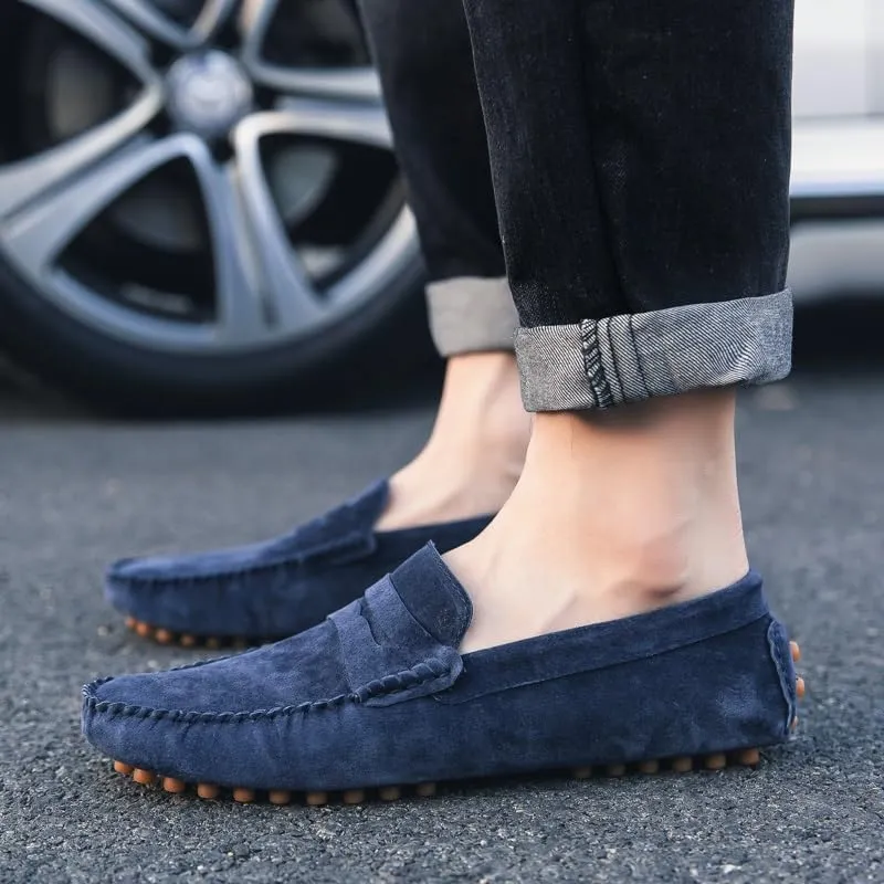 New Mens Loafers Round Toe Suede Vamp Penny Driving Loafers Moc Shoes Resistant Comfortable Anti-Slip Classic Slip On