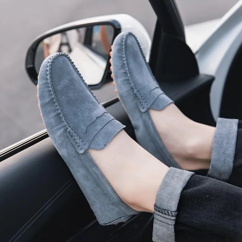 New Mens Loafers Round Toe Suede Vamp Penny Driving Loafers Moc Shoes Resistant Comfortable Anti-Slip Classic Slip On