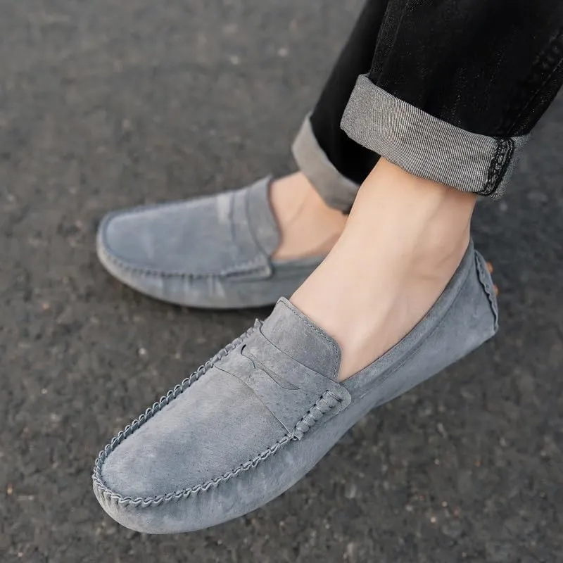 New Mens Loafers Round Toe Suede Vamp Penny Driving Loafers Moc Shoes Resistant Comfortable Anti-Slip Classic Slip On