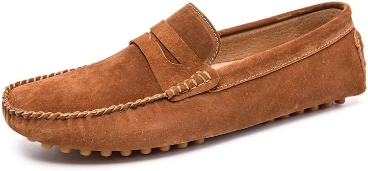 New Mens Loafers Round Toe Suede Vamp Penny Driving Loafers Moc Shoes Resistant Comfortable Anti-Slip Classic Slip On