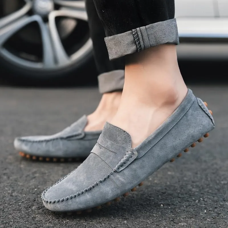New Mens Loafers Round Toe Suede Vamp Penny Driving Loafers Moc Shoes Resistant Comfortable Anti-Slip Classic Slip On