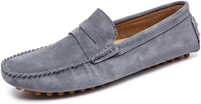 New Mens Loafers Round Toe Suede Vamp Penny Driving Loafers Moc Shoes Resistant Comfortable Anti-Slip Classic Slip On