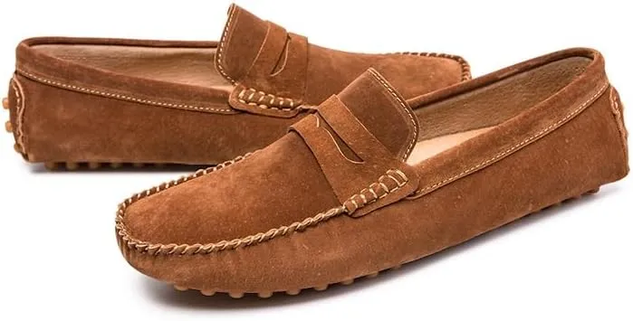 New Mens Loafers Round Toe Suede Vamp Penny Driving Loafers Moc Shoes Resistant Comfortable Anti-Slip Classic Slip On