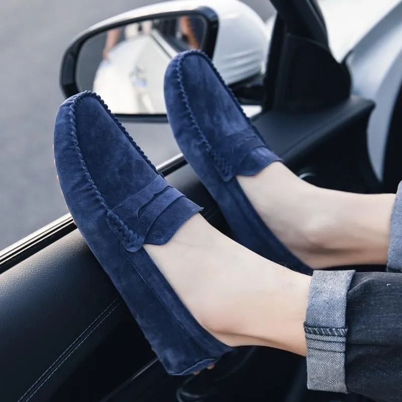 New Mens Loafers Round Toe Suede Vamp Penny Driving Loafers Moc Shoes Resistant Comfortable Anti-Slip Classic Slip On