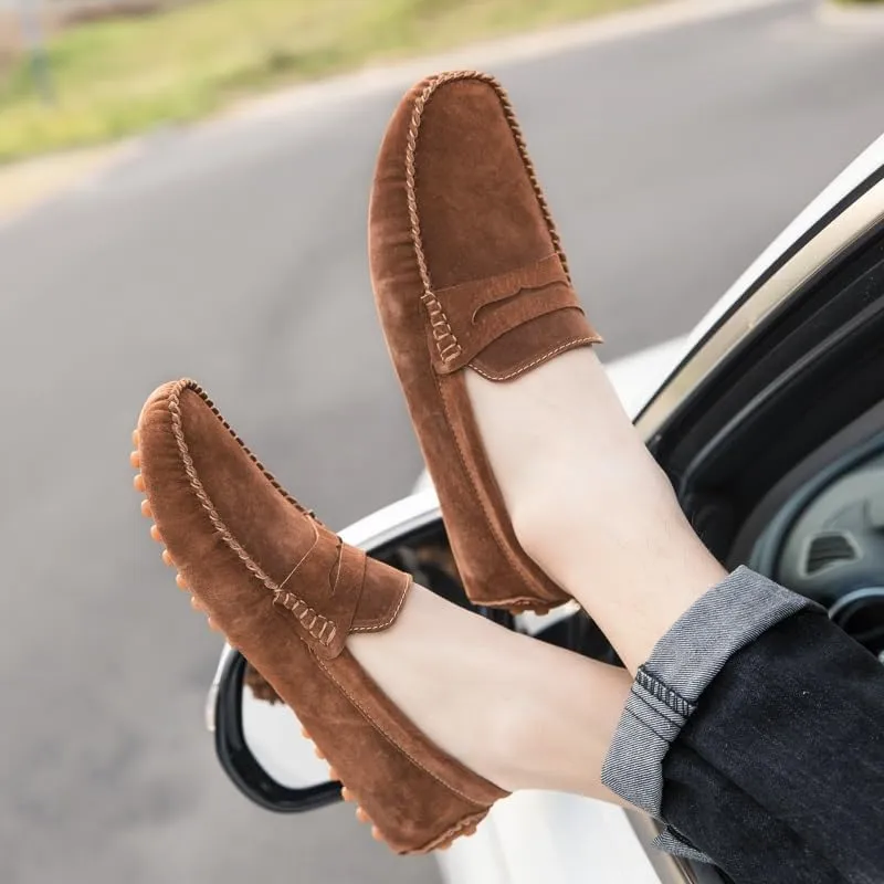 New Mens Loafers Round Toe Suede Vamp Penny Driving Loafers Moc Shoes Resistant Comfortable Anti-Slip Classic Slip On