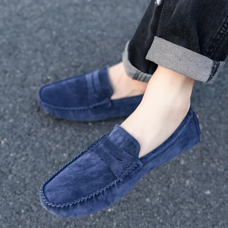 New Mens Loafers Round Toe Suede Vamp Penny Driving Loafers Moc Shoes Resistant Comfortable Anti-Slip Classic Slip On