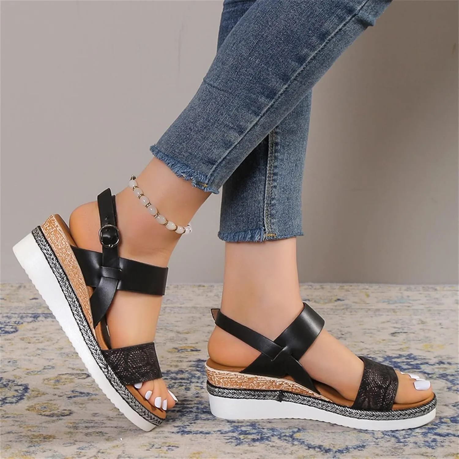 Orthopedic Sandals for Women 2025 Wedges Heels for Women Casual Slip on Sandals Beach Dress Comfortable Platform Sandal Espadrille Raffia Sole Outdoor Platform Sandal 2025