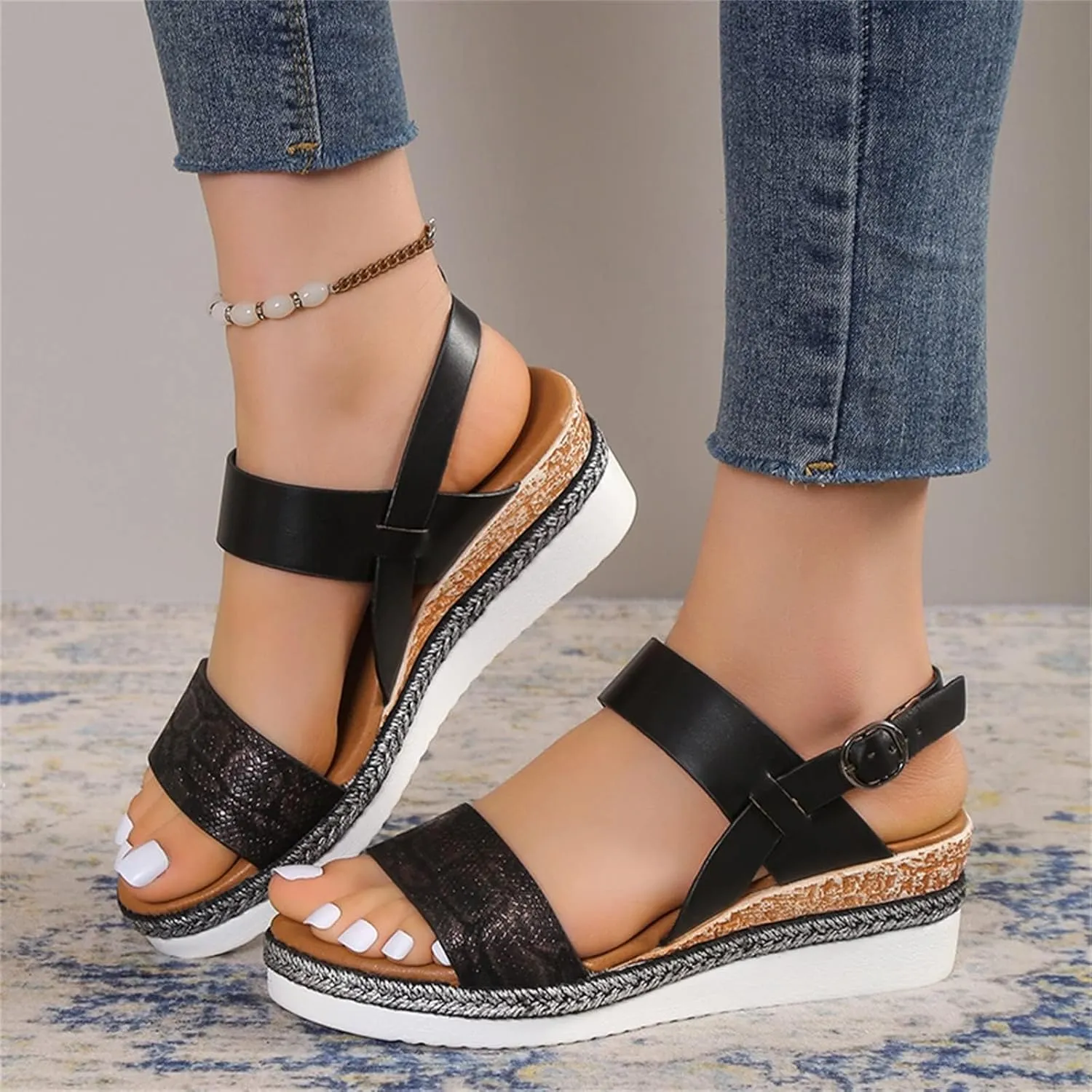 Orthopedic Sandals for Women 2025 Wedges Heels for Women Casual Slip on Sandals Beach Dress Comfortable Platform Sandal Espadrille Raffia Sole Outdoor Platform Sandal 2025