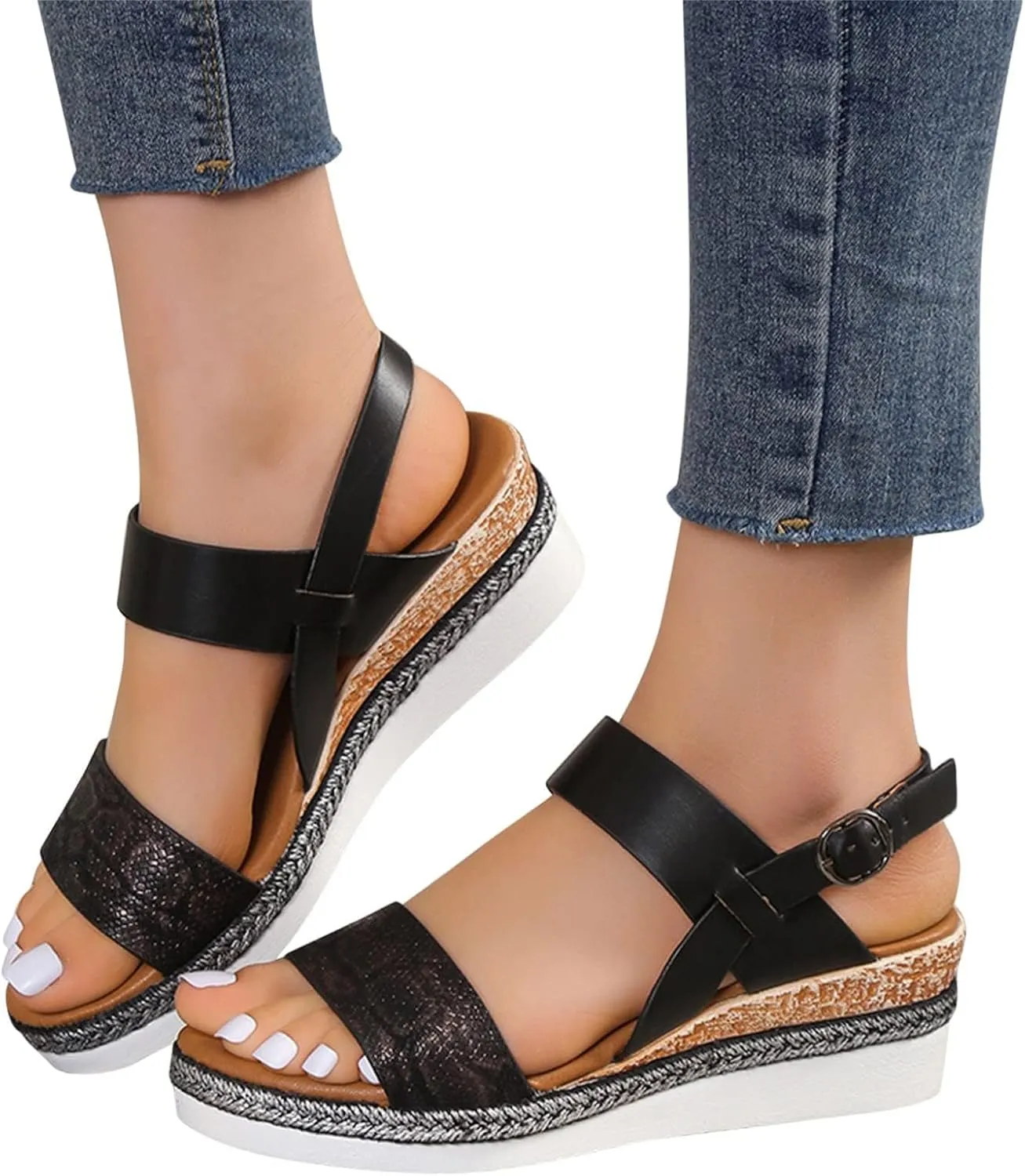 Orthopedic Sandals for Women 2025 Wedges Heels for Women Casual Slip on Sandals Beach Dress Comfortable Platform Sandal Espadrille Raffia Sole Outdoor Platform Sandal 2025