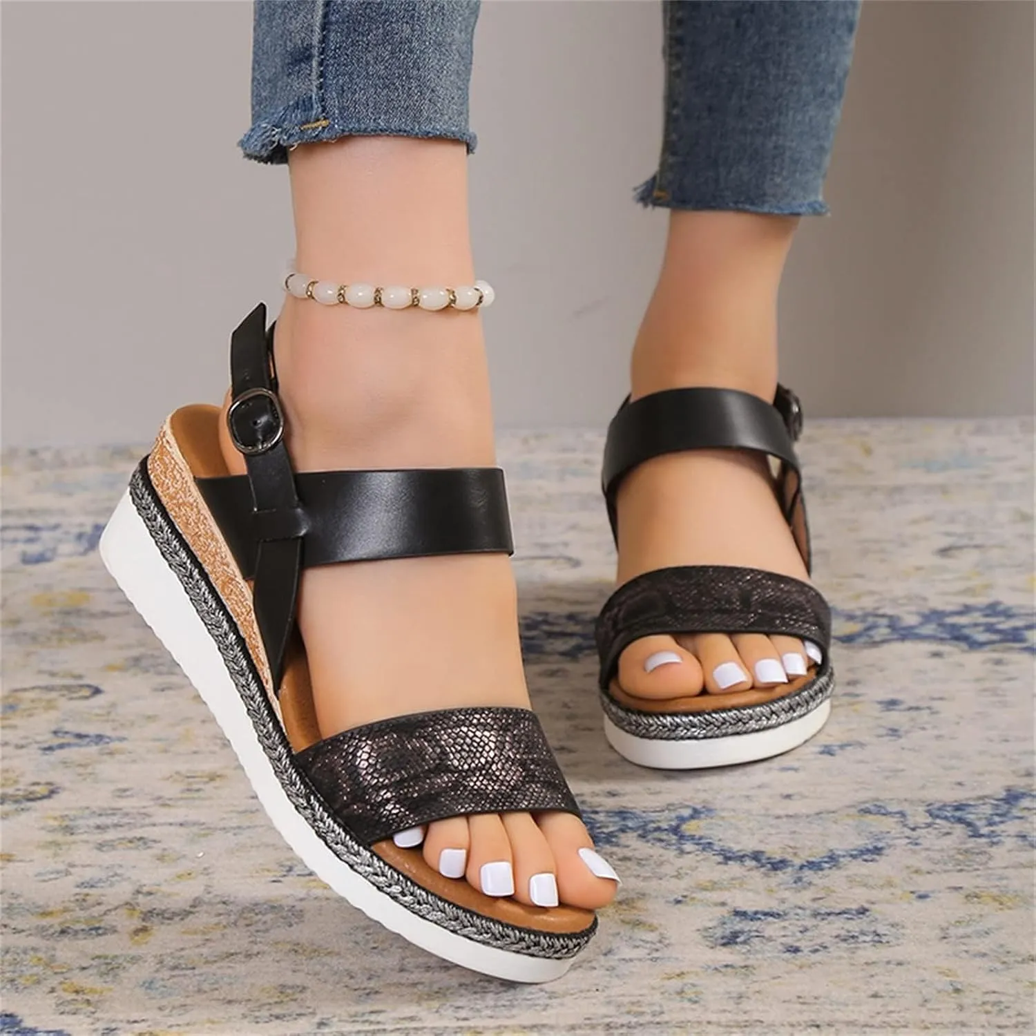 Orthopedic Sandals for Women 2025 Wedges Heels for Women Casual Slip on Sandals Beach Dress Comfortable Platform Sandal Espadrille Raffia Sole Outdoor Platform Sandal 2025