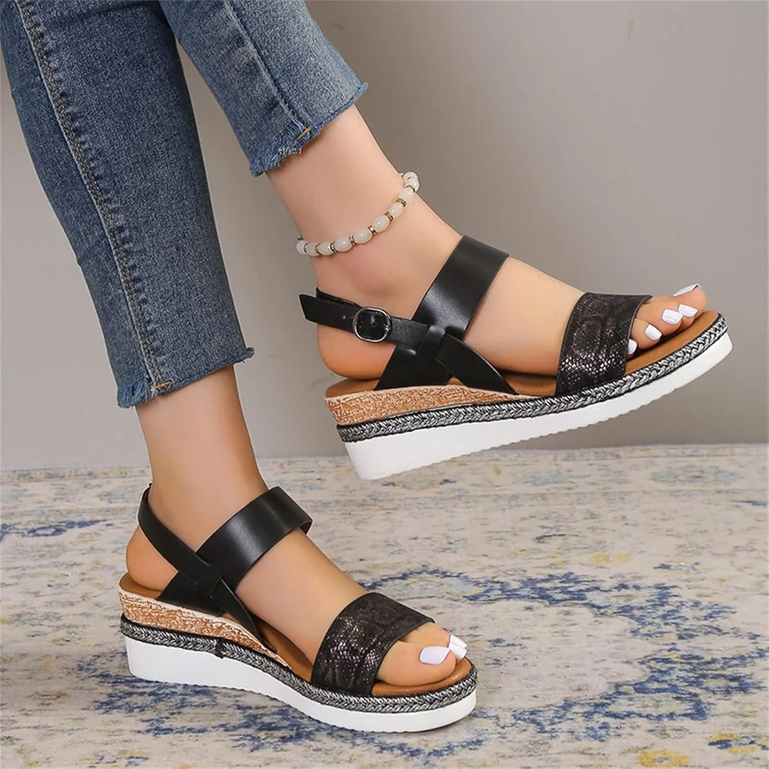 Orthopedic Sandals for Women 2025 Wedges Heels for Women Casual Slip on Sandals Beach Dress Comfortable Platform Sandal Espadrille Raffia Sole Outdoor Platform Sandal 2025