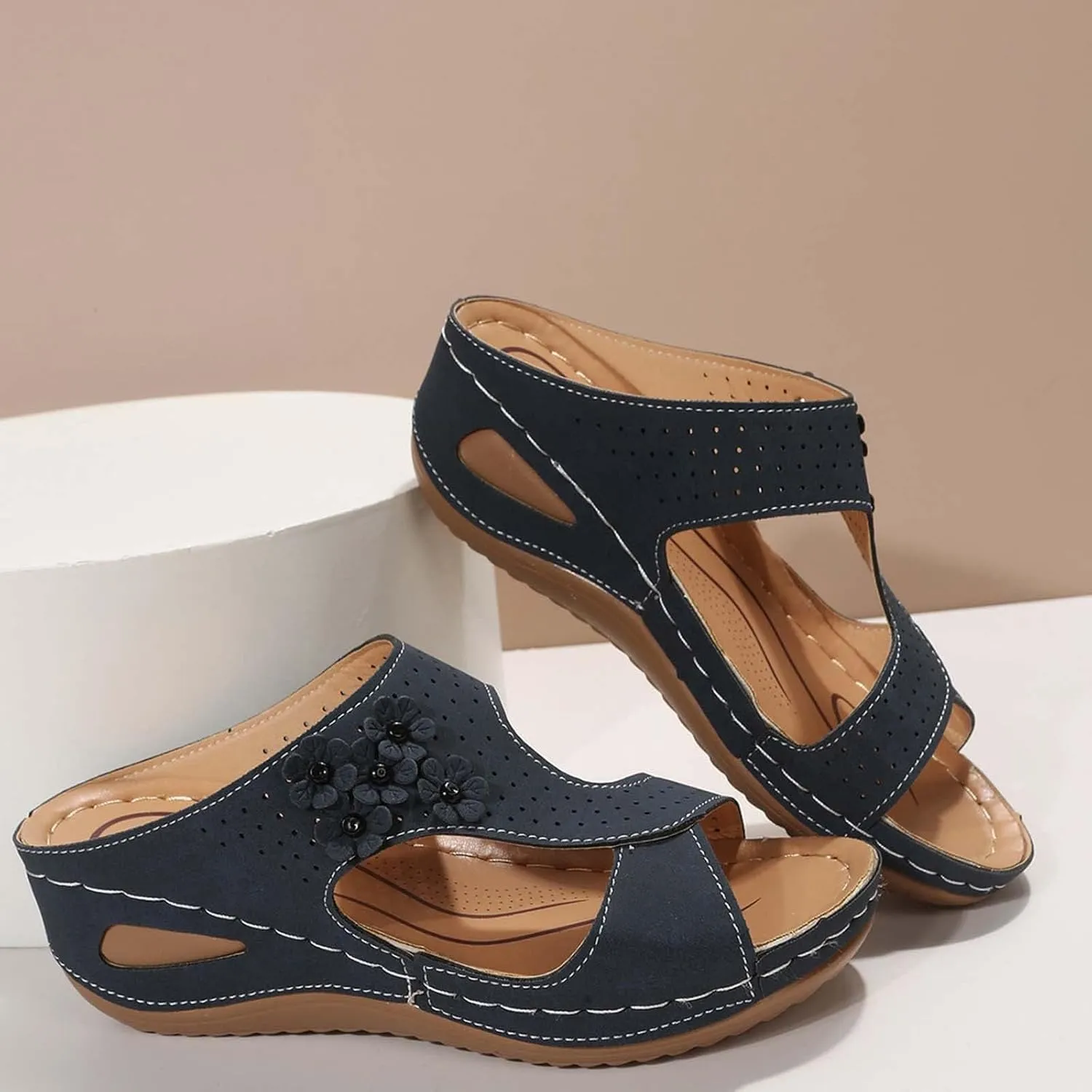 Orthopedic Sandals for Women Arch Support Sandals Women's Summer Hollow Out Flower Breathable Shoes, Platform Walking Sandal Fashion Cross Strap Open Toe Slippers