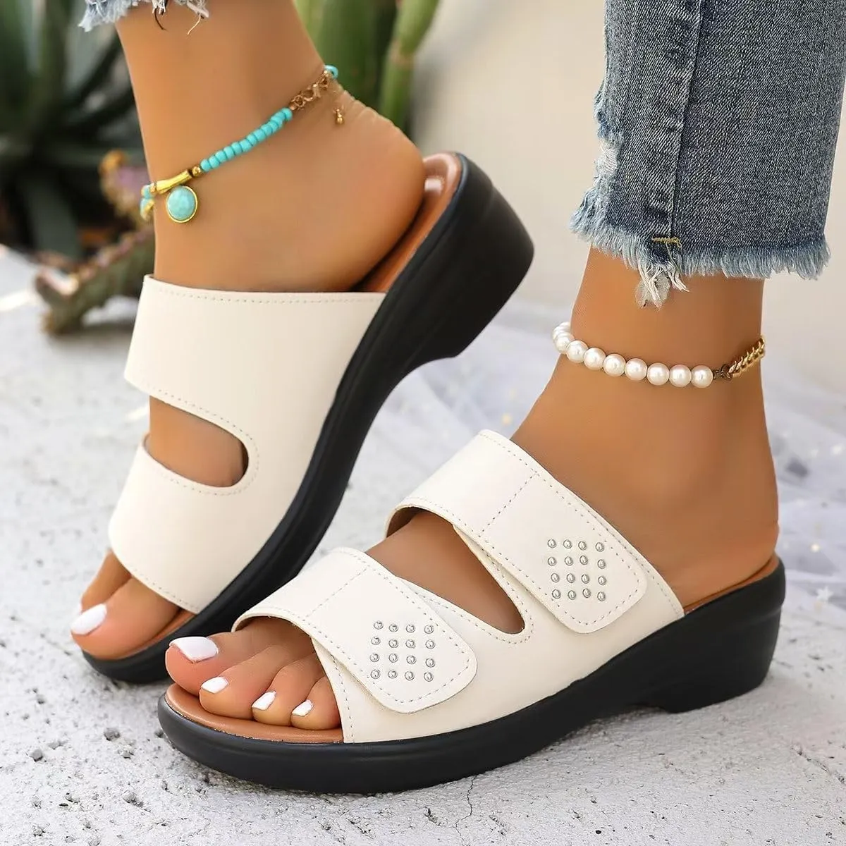 Orthopedic Sandals For Women Arch Support Walking Sandals Two Straps Wedge Sandals Bohemian Comfortable Outdoor Shoes