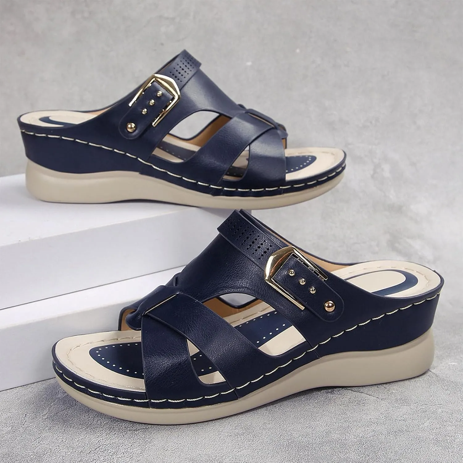 Orthopedic Sandals for Women Comfort Arch Support Wedges Flip Flops 2025 Summer Slip on Dressy Casual Buckle Slides