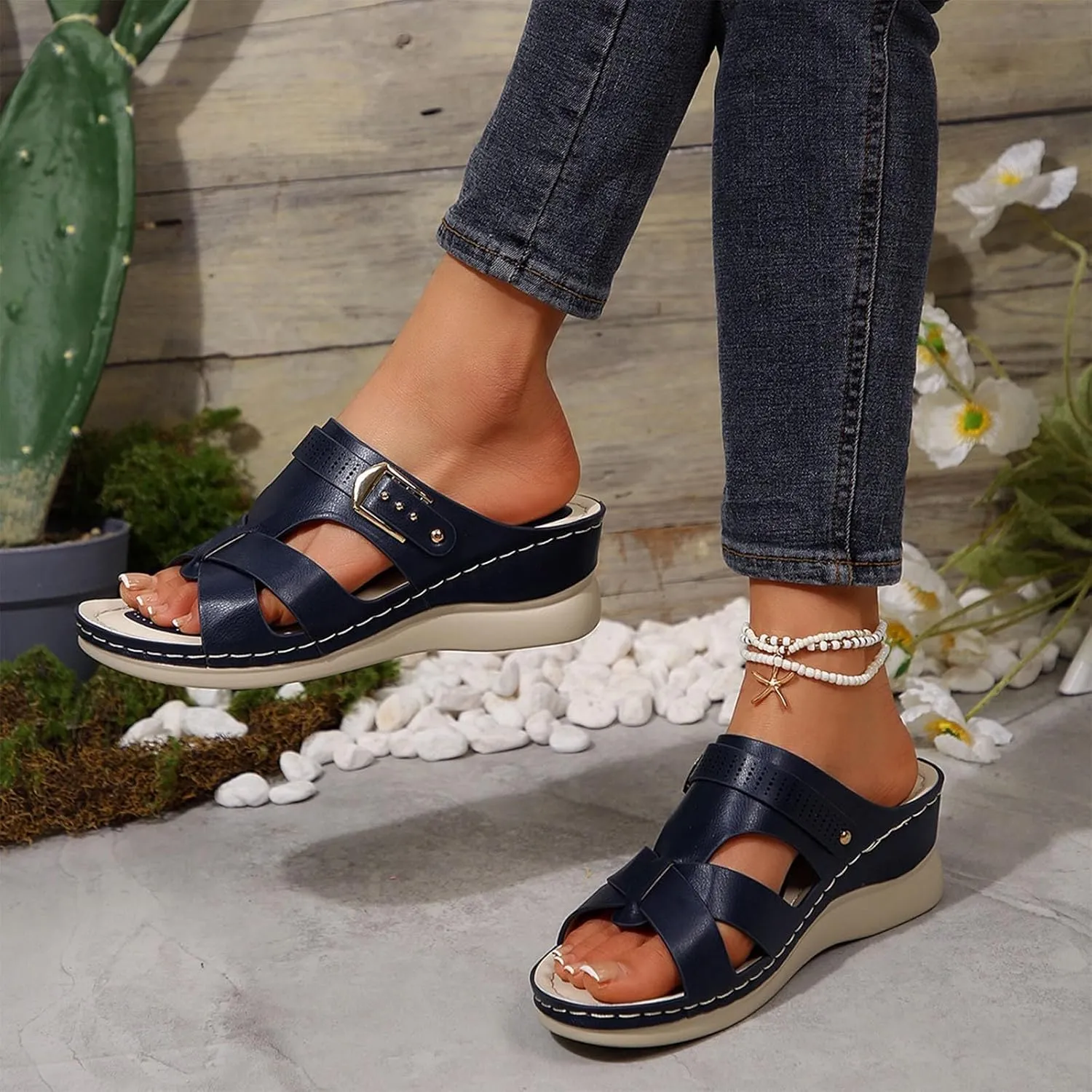Orthopedic Sandals for Women Comfort Arch Support Wedges Flip Flops 2025 Summer Slip on Dressy Casual Buckle Slides