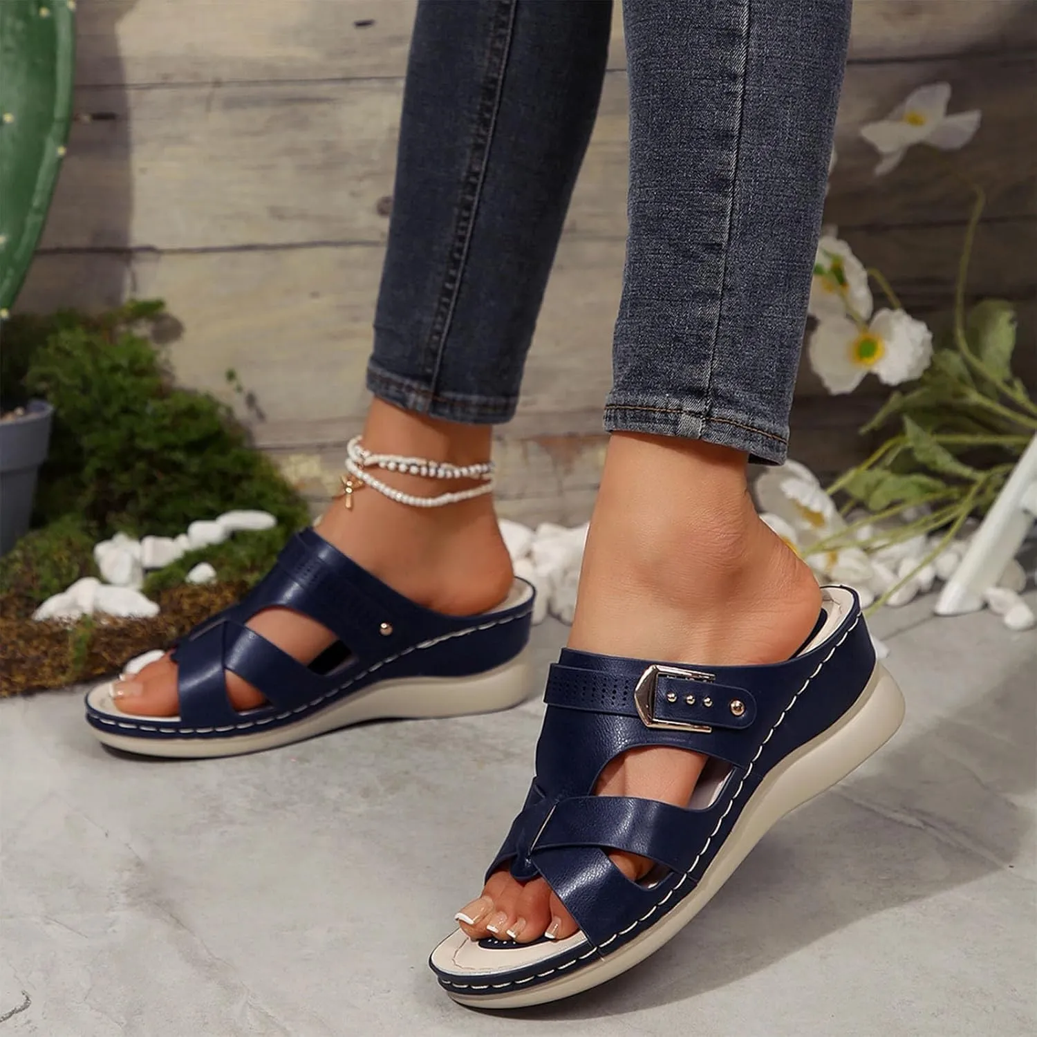 Orthopedic Sandals for Women Comfort Arch Support Wedges Flip Flops 2025 Summer Slip on Dressy Casual Buckle Slides