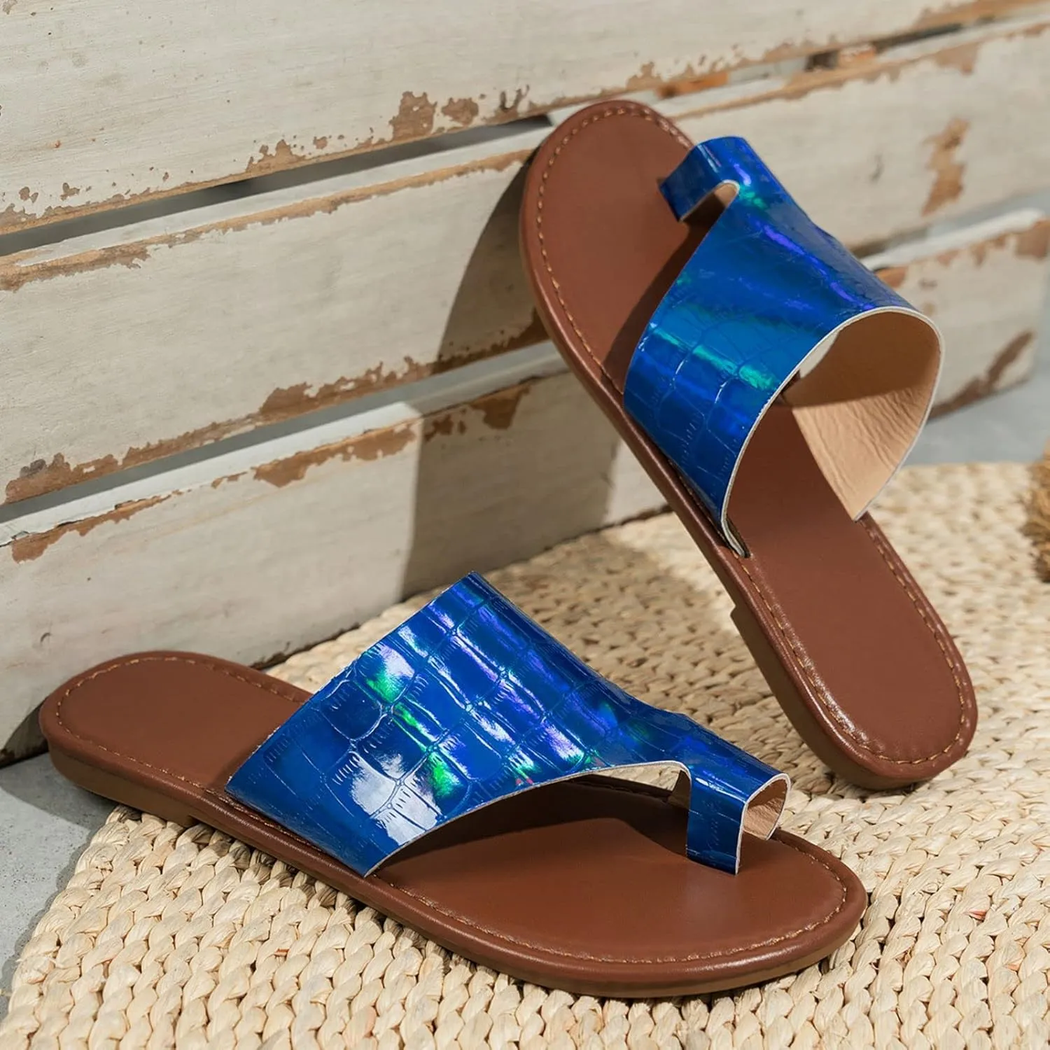 Orthopedic Sandals for Women Split-Toe Flat Slide Slippers Arch Support Flip Flop Sandals Summer Comfort Casual Beach Shoes