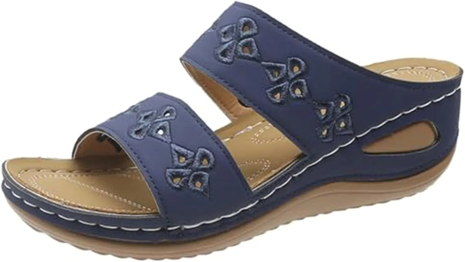 Orthopedic Sandals for Women Summer Arch Support Wedges, Double Strap Slip on Walking Slippers Fashion Hollow Print Sandals Casual Open Toe Breathable Slippers
