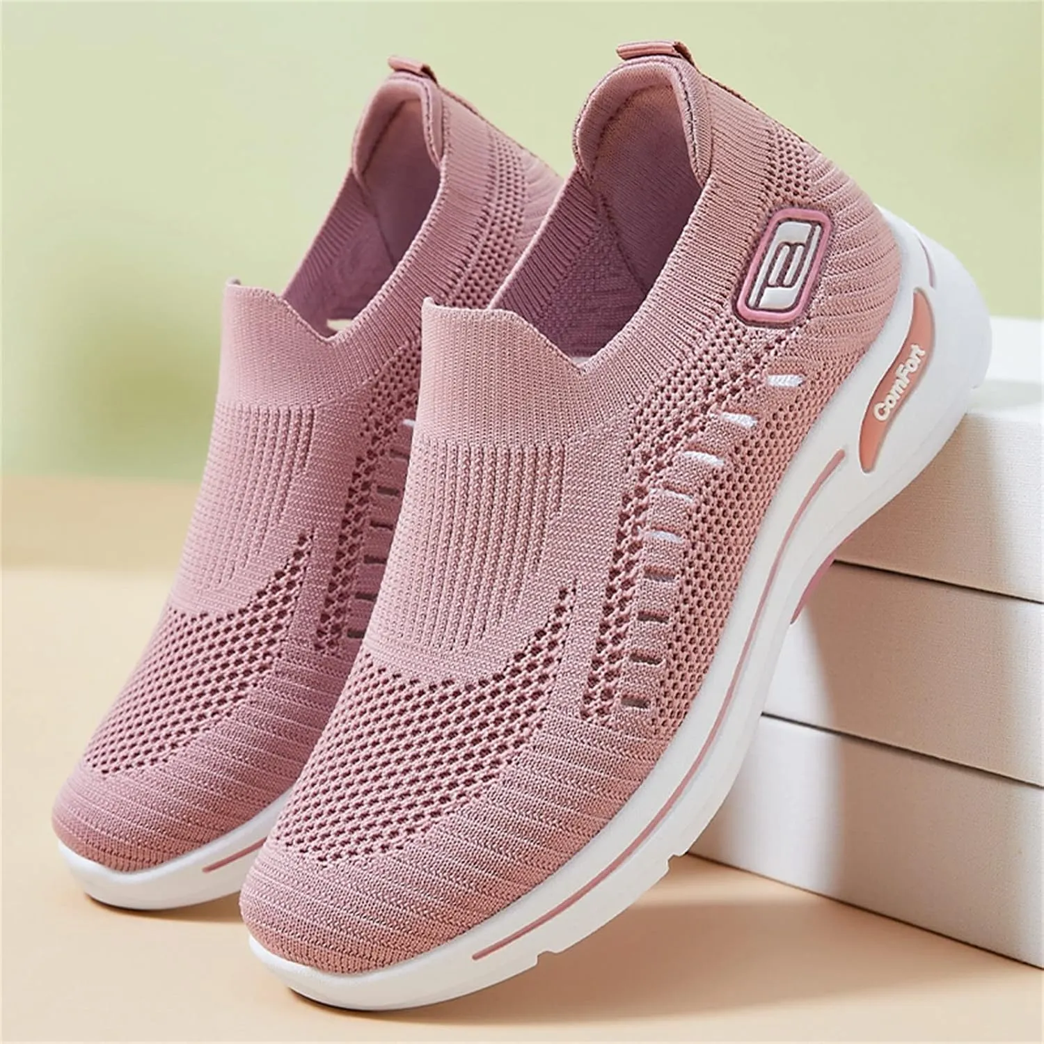 Orthopedic Shoes for Women Slip On Comfort Breathable Knit Sneakers Non-Slip Woven Sneakers Lightweight Slip-On Sneakers