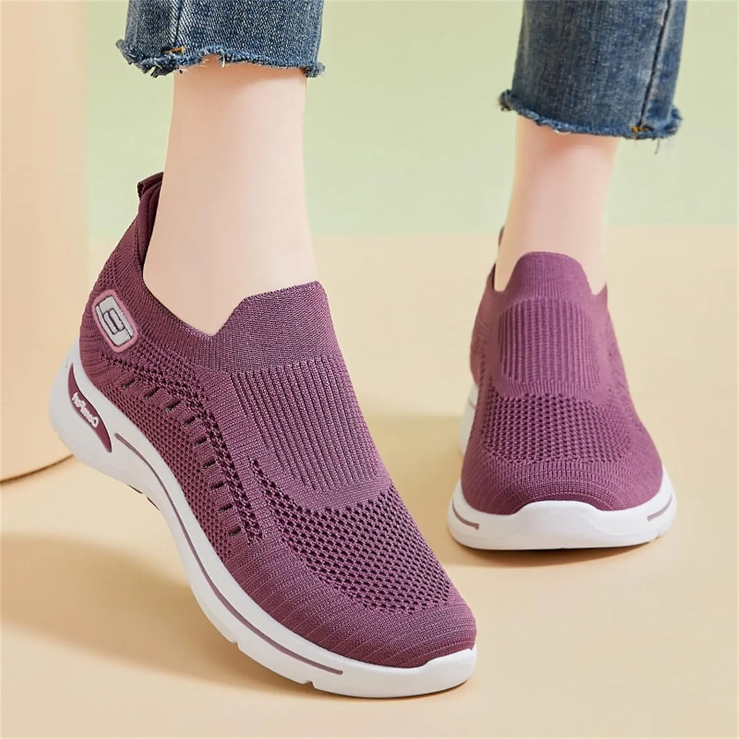 Orthopedic Shoes for Women Slip On Comfort Breathable Knit Sneakers Non-Slip Woven Sneakers Lightweight Slip-On Sneakers