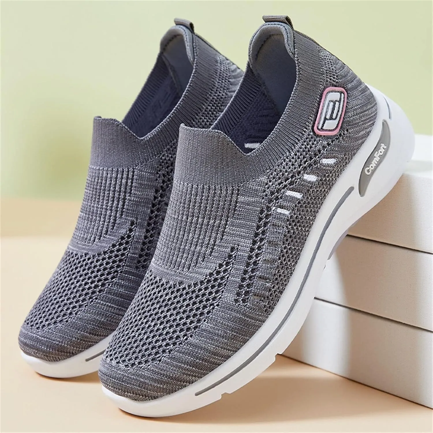 Orthopedic Shoes for Women Slip On Comfort Breathable Knit Sneakers Non-Slip Woven Sneakers Lightweight Slip-On Sneakers