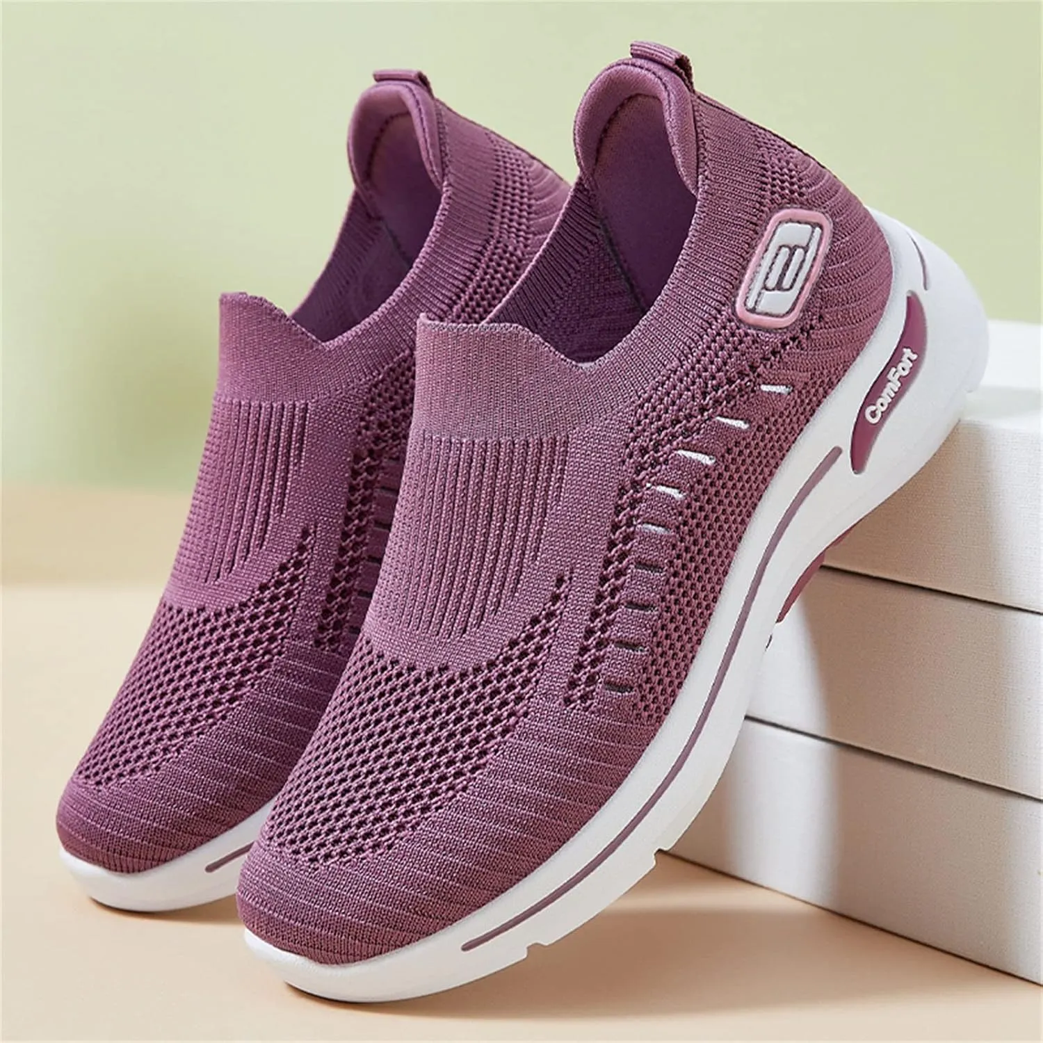 Orthopedic Shoes for Women Slip On Comfort Breathable Knit Sneakers Non-Slip Woven Sneakers Lightweight Slip-On Sneakers