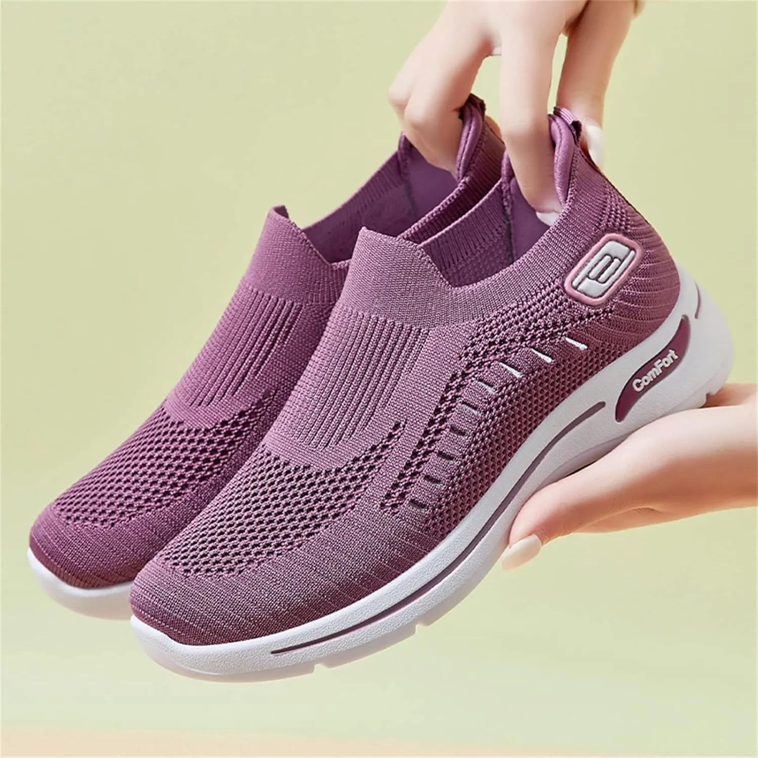Orthopedic Shoes for Women Slip On Comfort Breathable Knit Sneakers Non-Slip Woven Sneakers Lightweight Slip-On Sneakers