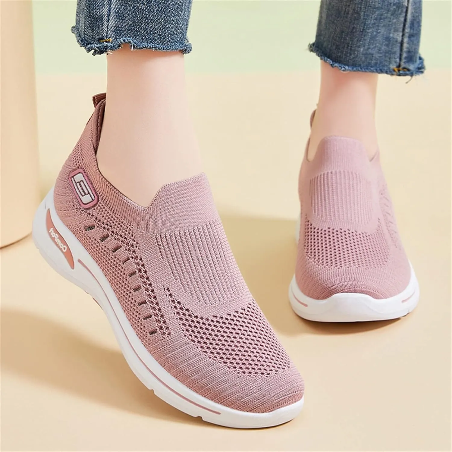 Orthopedic Shoes for Women Slip On Comfort Breathable Knit Sneakers Non-Slip Woven Sneakers Lightweight Slip-On Sneakers